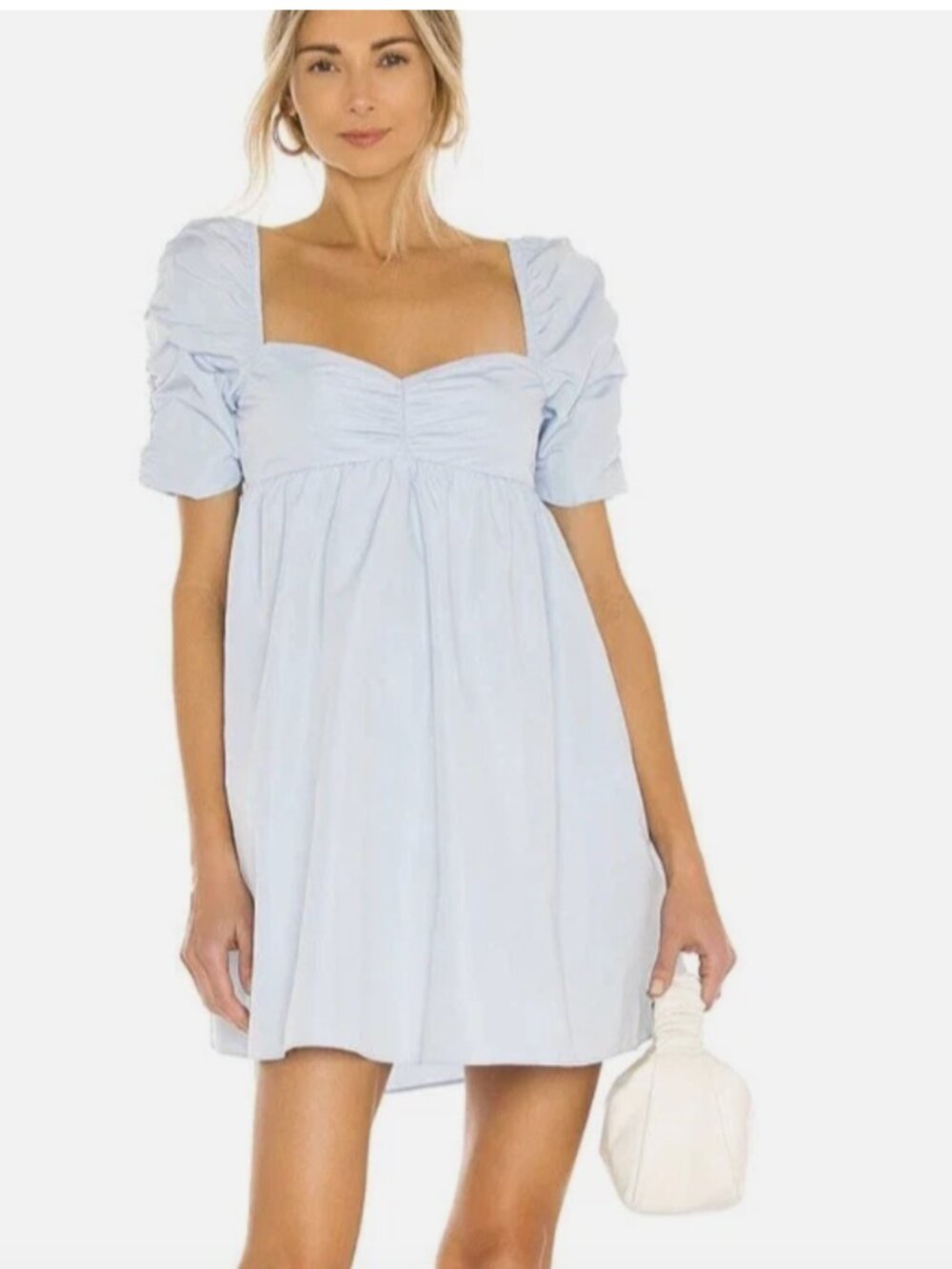 Amanda Uprichard Babydoll Mini Dress Puff Sleeve Romantic Baby Blue Sz Small